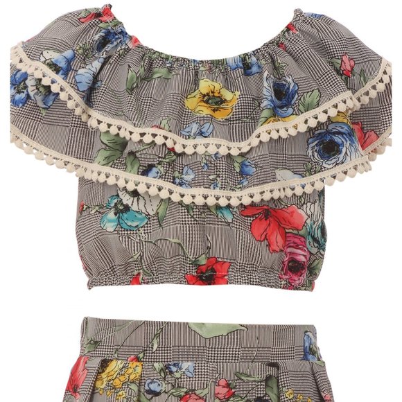 Little Girls Off Shoulder Tops Short 2 Pieces Party Summer Clothing Pant Set - Picture 2 of 5